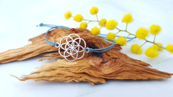 Armband "Blume des Lebens" Rauchblau